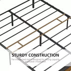 Struttura Letto a Piattaforma in Metallo in Stile Rustico/Country C Testiera e Pediera in Legno C Spazio Contenitore Sotto il Letto C Doghe in Legno Resistenti C Silenzioso