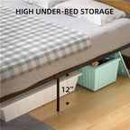 Struttura Letto a Piattaforma in Metallo in Stile Rustico/Country C Testiera e Pediera in Legno C Spazio Contenitore Sotto il Letto C Doghe in Legno Resistenti C Silenzioso