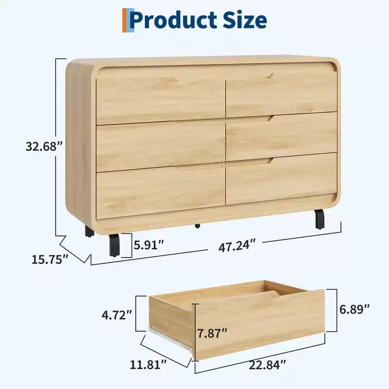 Comò a 6 cassetti per camera da letto, comò moderno largo 120 cm in legno con ampio spazio di archiviazione, cassettiera