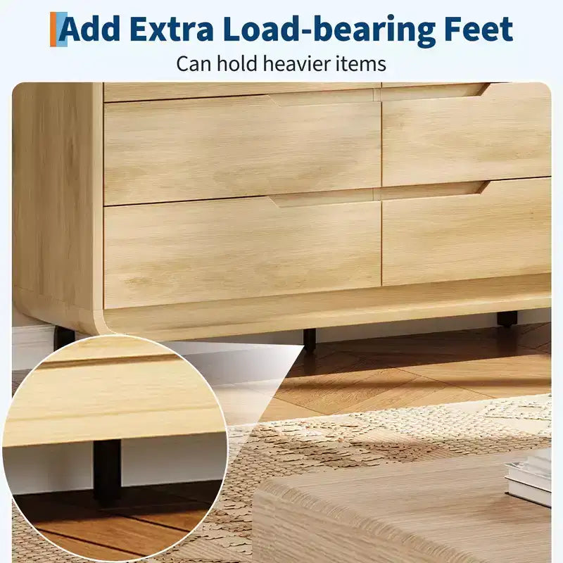 Comò a 6 cassetti per camera da letto, comò moderno largo 120 cm in legno con ampio spazio di archiviazione, cassettiera