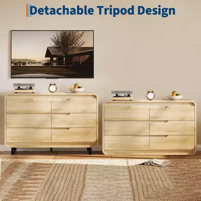Comò a 6 cassetti per camera da letto, comò moderno largo 120 cm in legno con ampio spazio di archiviazione, cassettiera