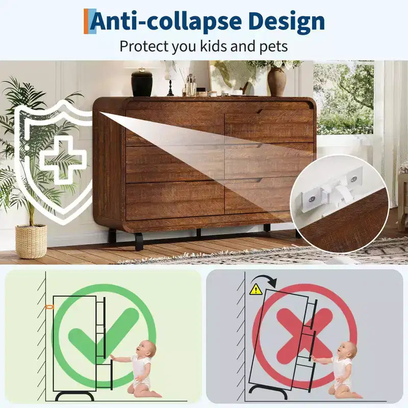 Comò a 6 cassetti per camera da letto, comò moderno largo 120 cm in legno con ampio spazio di archiviazione, cassettiera