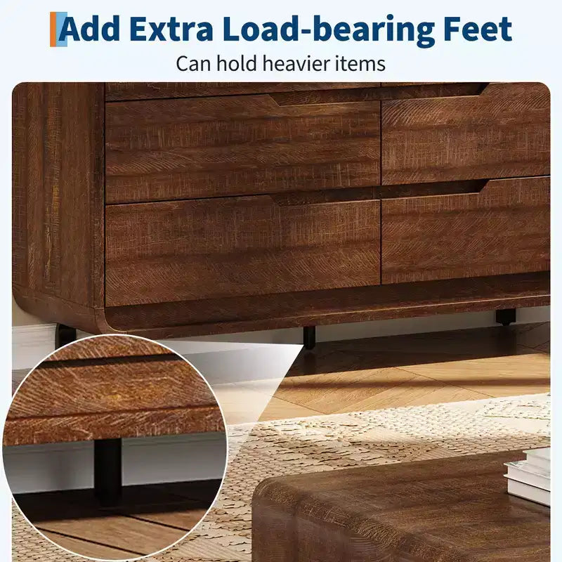 Comò a 6 cassetti per camera da letto, comò moderno largo 120 cm in legno con ampio spazio di archiviazione, cassettiera