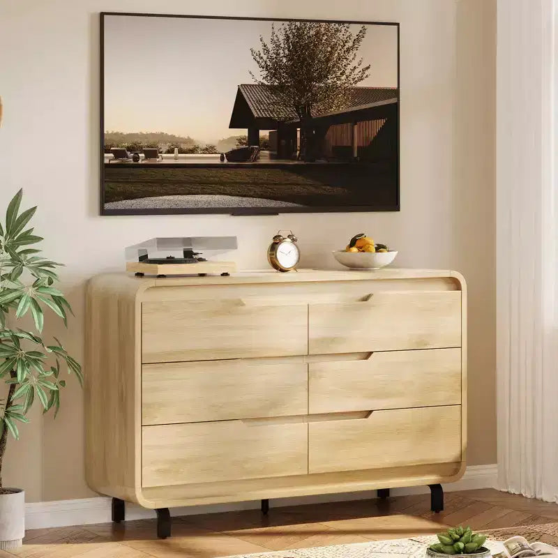 Comò a 6 cassetti per camera da letto, comò moderno largo 120 cm in legno con ampio spazio di archiviazione, cassettiera