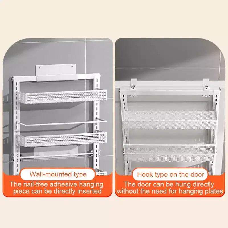 Organizzatore regolabile da dispensa da appendere alla porta a 6 ripiani, in metallo resistente, con cestini rimovibili
