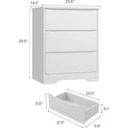 Comò in legno a 3 cassetti, Armadio moderno alto con contenitore profondo, Cassettiera grande con piano largo, Cassettiera lunga per camera da letto