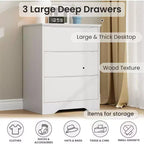 Comò in legno a 3 cassetti, Armadio moderno alto con contenitore profondo, Cassettiera grande con piano largo, Cassettiera lunga per camera da letto