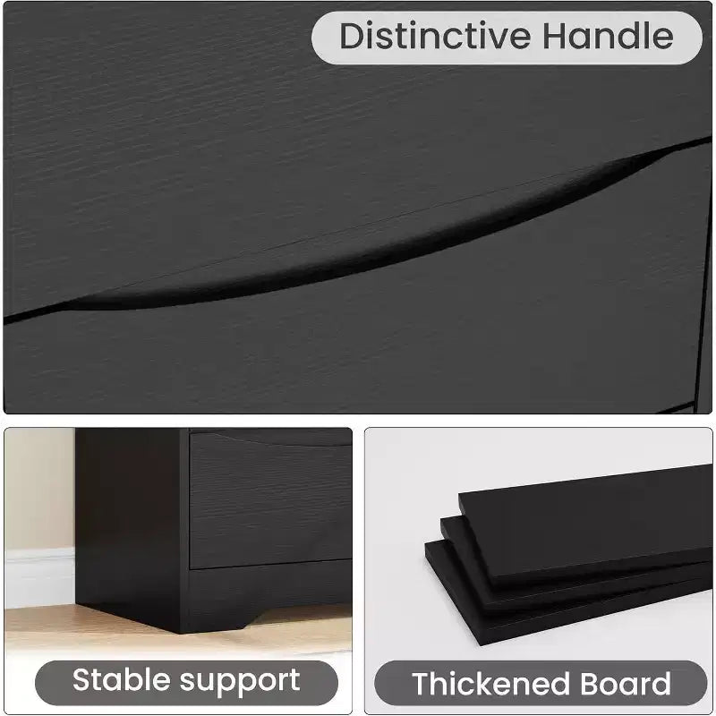 Comò in legno a 3 cassetti, Armadio moderno alto con contenitore profondo, Cassettiera grande con piano largo, Cassettiera lunga per camera da letto