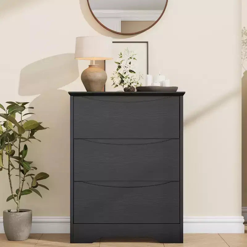 Comò in legno a 3 cassetti, Armadio moderno alto con contenitore profondo, Cassettiera grande con piano largo, Cassettiera lunga per camera da letto