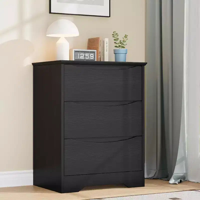 Comò in legno a 3 cassetti, Armadio moderno alto con contenitore profondo, Cassettiera grande con piano largo, Cassettiera lunga per camera da letto
