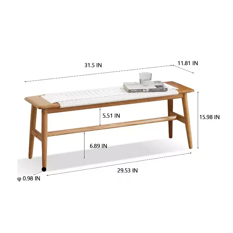 Panca in legno massello di rovere con seduta in canna d'India intrecciata a mano - per sala da pranzo, camera da letto e ingresso