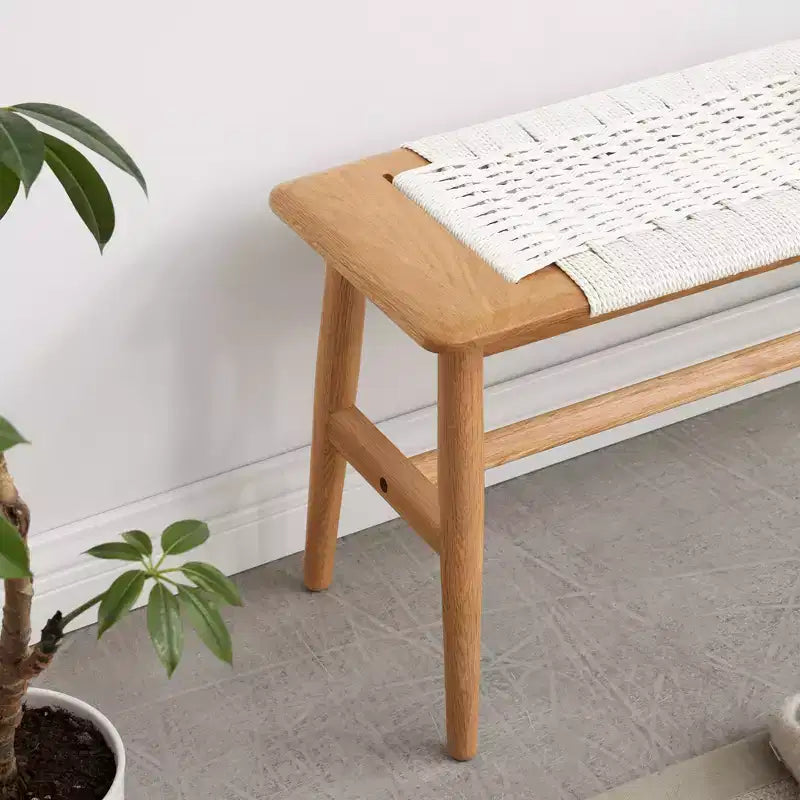 Panca in legno massello di rovere con seduta in canna d'India intrecciata a mano - per sala da pranzo, camera da letto e ingresso