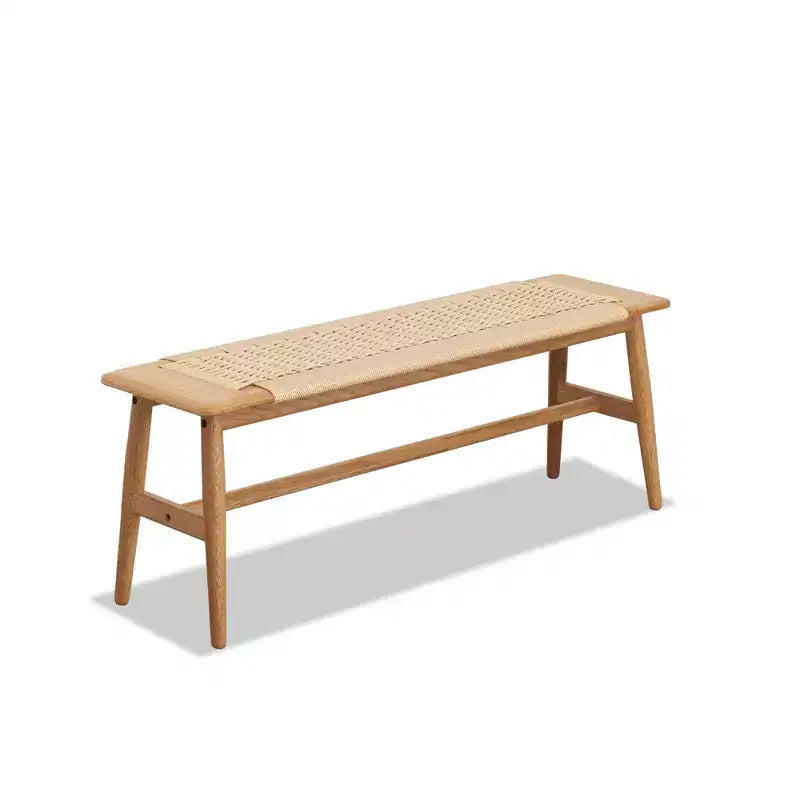 Panca in legno massello di rovere con seduta in canna d'India intrecciata a mano - per sala da pranzo, camera da letto e ingresso
