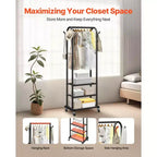 Appendiabiti a rotelle con ripiani Robusto stand appendiabiti su ruote 180 cm di altezza per camera da letto