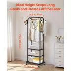 Appendiabiti a rotelle con ripiani Robusto stand appendiabiti su ruote 180 cm di altezza per camera da letto