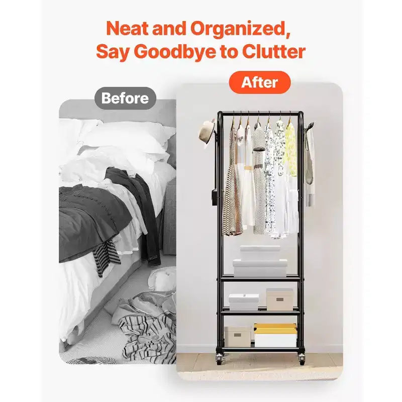 Appendiabiti a rotelle con ripiani Robusto stand appendiabiti su ruote 180 cm di altezza per camera da letto