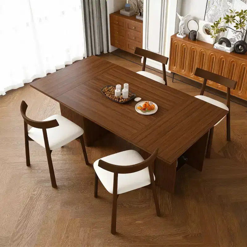 Moderno Arredamento Rustico per Sala da Pranzo con Tavolo Rettangolare da 78" con Base Contenitore e 4 Sedie con Cuscini in PU per Cucina e Sala da Pranzo