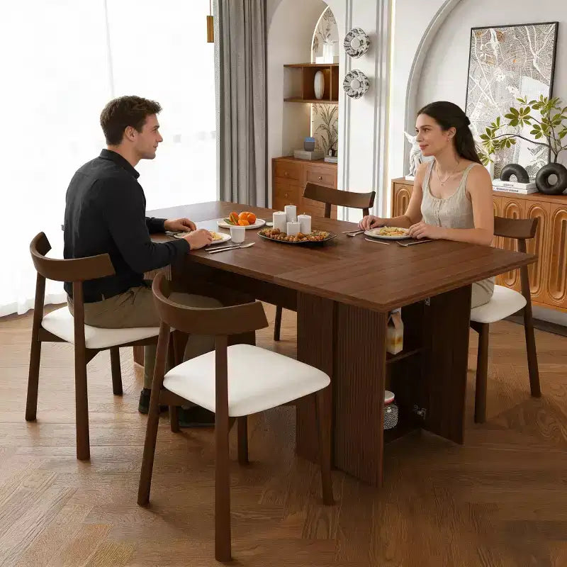 Moderno Arredamento Rustico per Sala da Pranzo con Tavolo Rettangolare da 78" con Base Contenitore e 4 Sedie con Cuscini in PU per Cucina e Sala da Pranzo