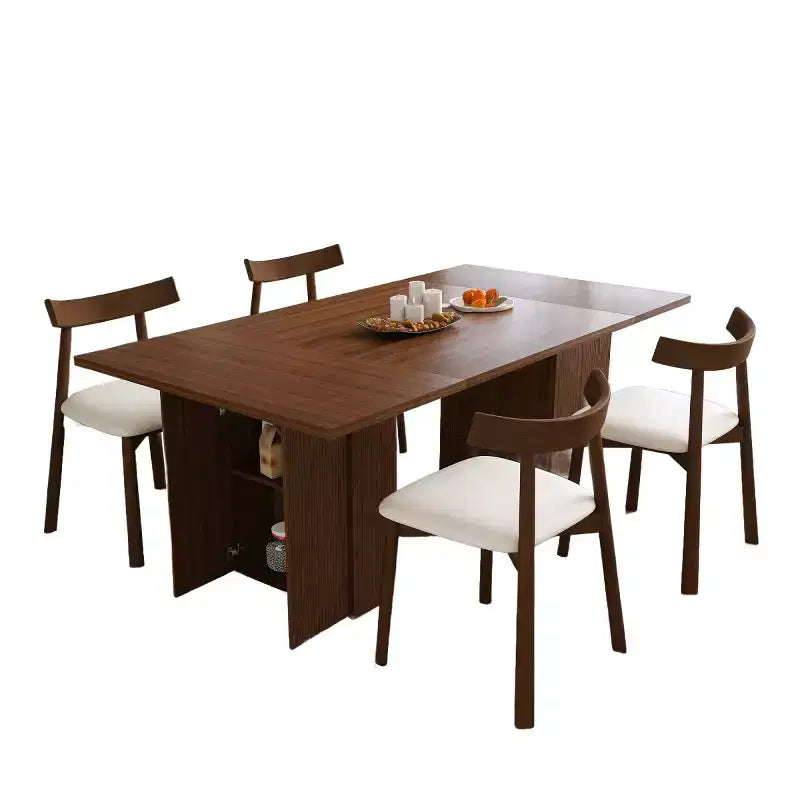 Moderno Arredamento Rustico per Sala da Pranzo con Tavolo Rettangolare da 78" con Base Contenitore e 4 Sedie con Cuscini in PU per Cucina e Sala da Pranzo