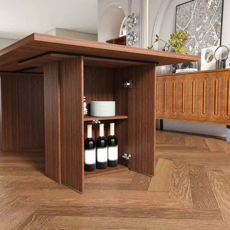Moderno Arredamento Rustico per Sala da Pranzo con Tavolo Rettangolare da 78" con Base Contenitore e 4 Sedie con Cuscini in PU per Cucina e Sala da Pranzo
