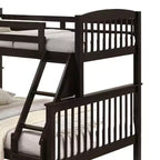 Letto a Castello Gemello/Matrimoniale con Scala, in Legno Massello di Ciliegio Marrone con Doghe