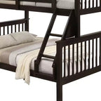 Letto a Castello Gemello/Matrimoniale con Scala, in Legno Massello di Ciliegio Marrone con Doghe