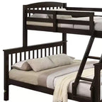 Letto a Castello Gemello/Matrimoniale con Scala, in Legno Massello di Ciliegio Marrone con Doghe