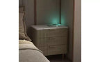 Comodino Moderno con Stazione di Ricarica e Luce Notturna a Comando Vocale, Tavolino Contenitore con Armadietto per la Camera da Letto