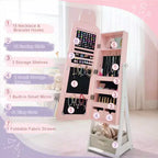 Armadietto portagioie coniglio per bambini in MDF, colore rosa, con specchio, 1 anta e 1 cassetto in tessuto