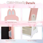 Armadietto portagioie coniglio per bambini in MDF, colore rosa, con specchio, 1 anta e 1 cassetto in tessuto