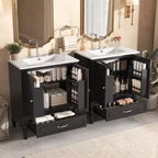 Mobile bagno doppio lavabo da 60 pollici in legno, mobiletto contenitore per bagno con doppio lavabo, grandi mobiletti da bagno a terra con cassetto