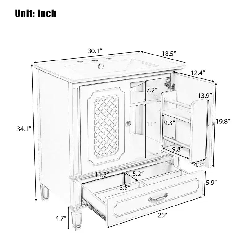 Mobile bagno doppio lavabo da 60 pollici in legno, mobiletto contenitore per bagno con doppio lavabo, grandi mobiletti da bagno a terra con cassetto