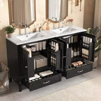 Mobile bagno doppio lavabo da 60 pollici in legno, mobiletto contenitore per bagno con doppio lavabo, grandi mobiletti da bagno a terra con cassetto