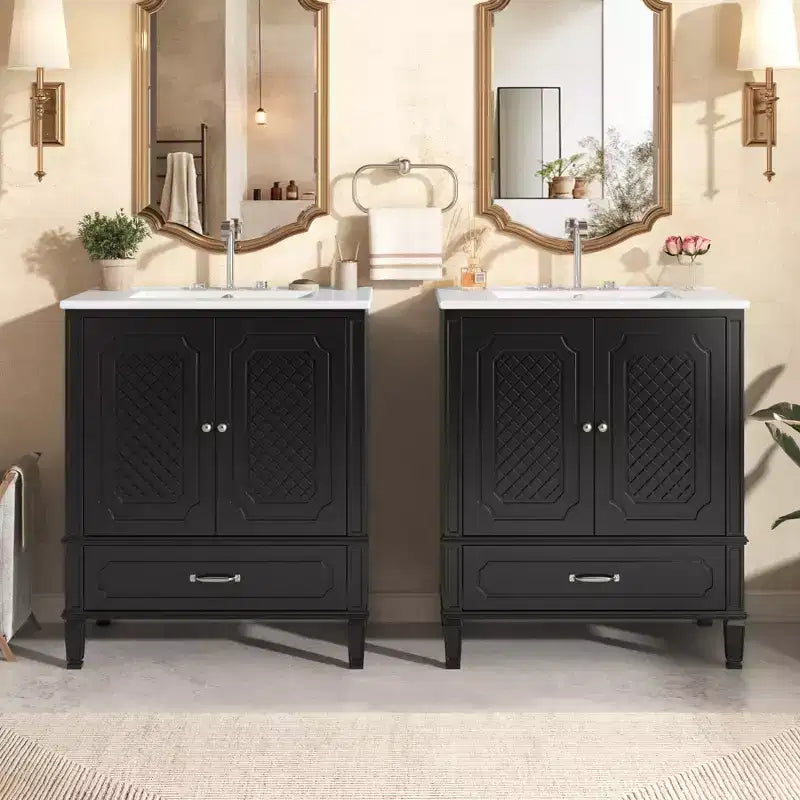 60 Wood Bathroom Vanity Sink Combo Set, Bathroom Storage Cabinet with Double Sink, Large Bathroom Cabinets Freestanding with Drawer