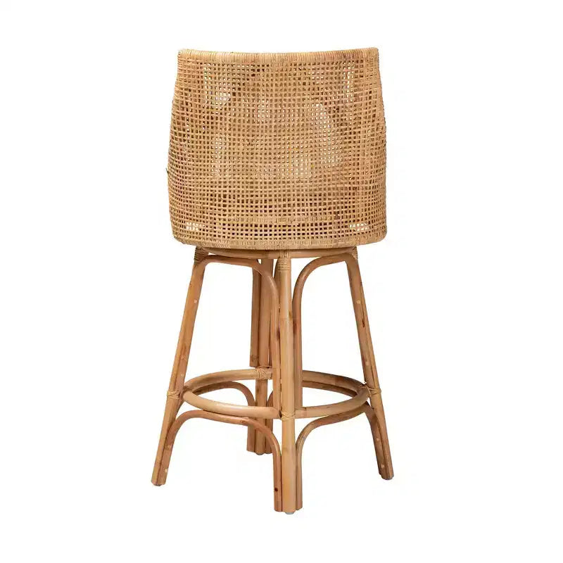 Sgabello da bar in rattan marrone/bianco naturale: design bohémien, cuscino in schiuma, nessun montaggio richiesto