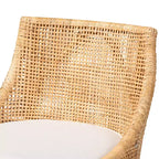 Sgabello da bar in rattan marrone/bianco naturale: design bohémien, cuscino in schiuma, nessun montaggio richiesto