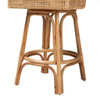 Sgabello da bar in rattan marrone/bianco naturale: design bohémien, cuscino in schiuma, nessun montaggio richiesto
