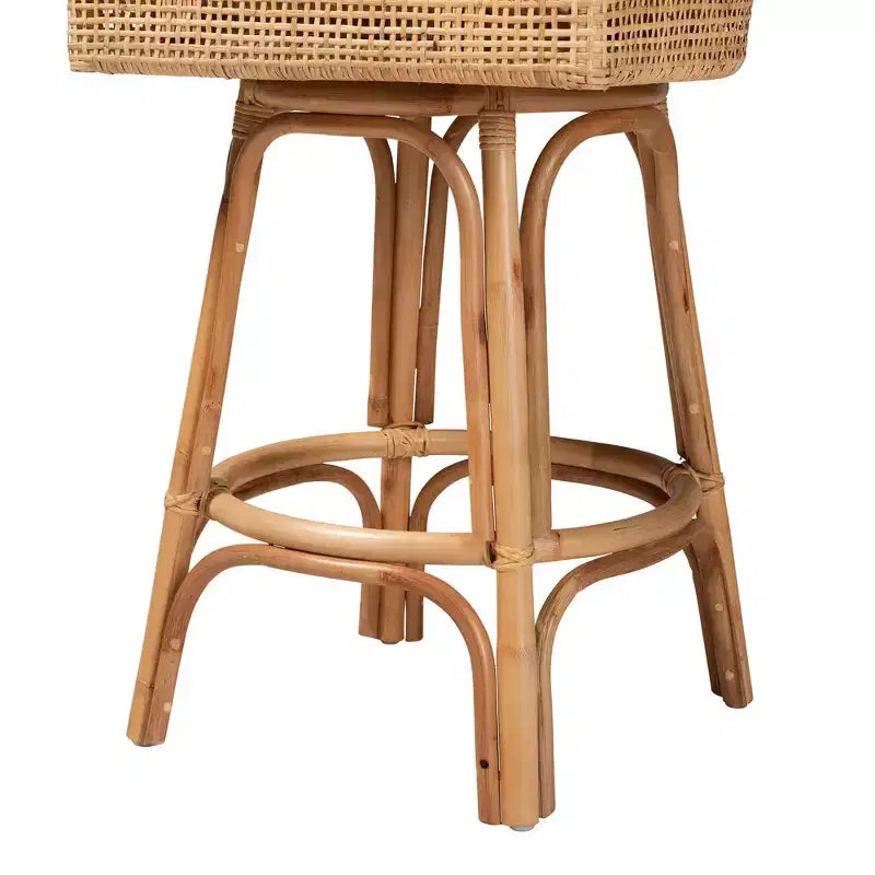 Sgabello da bar in rattan marrone/bianco naturale: design bohémien, cuscino in schiuma, nessun montaggio richiesto