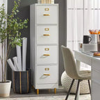 Classificatore a 4 cassetti bianco: maniglie color oro, MDF, design salvaspazio