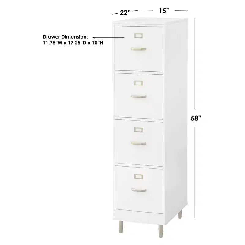 Classificatore a 4 cassetti bianco: maniglie color oro, MDF, design salvaspazio