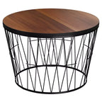 Tavolino Rotondo da Caffè con Base Geometrica in Metallo Tavolino Moderno per Soggiorno Tavolino da Caffè Mid-Century (Marrone/Nero)