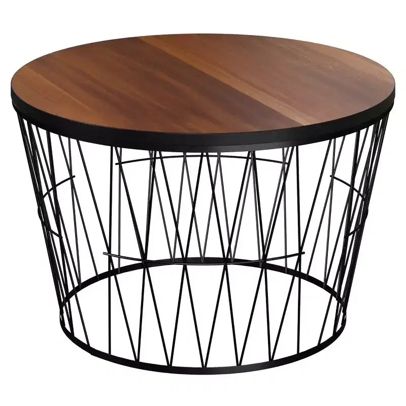 Tavolino Rotondo da Caffè con Base Geometrica in Metallo Tavolino Moderno per Soggiorno Tavolino da Caffè Mid-Century (Marrone/Nero)