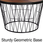 Tavolino Rotondo da Caffè con Base Geometrica in Metallo Tavolino Moderno per Soggiorno Tavolino da Caffè Mid-Century (Marrone/Nero)