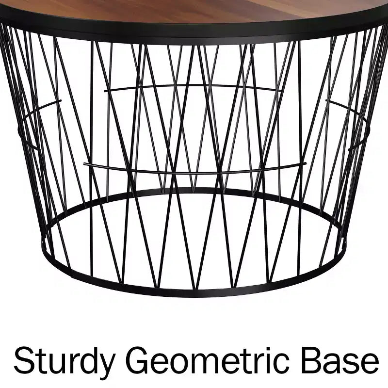 Tavolino Rotondo da Caffè con Base Geometrica in Metallo Tavolino Moderno per Soggiorno Tavolino da Caffè Mid-Century (Marrone/Nero)