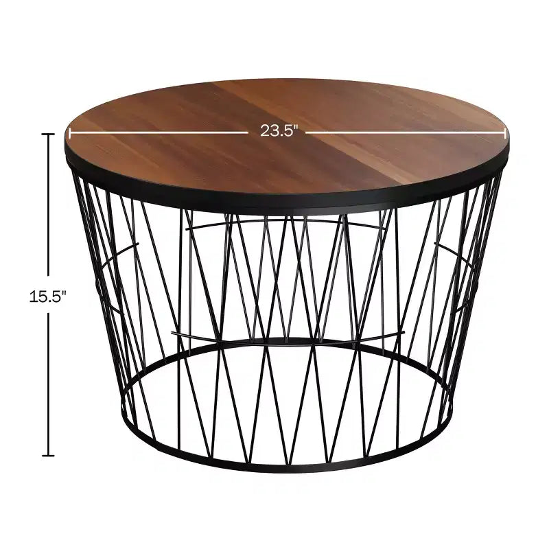 Tavolino Rotondo da Caffè con Base Geometrica in Metallo Tavolino Moderno per Soggiorno Tavolino da Caffè Mid-Century (Marrone/Nero)