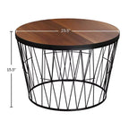 Tavolino Rotondo da Caffè con Base Geometrica in Metallo Tavolino Moderno per Soggiorno Tavolino da Caffè Mid-Century (Marrone/Nero)