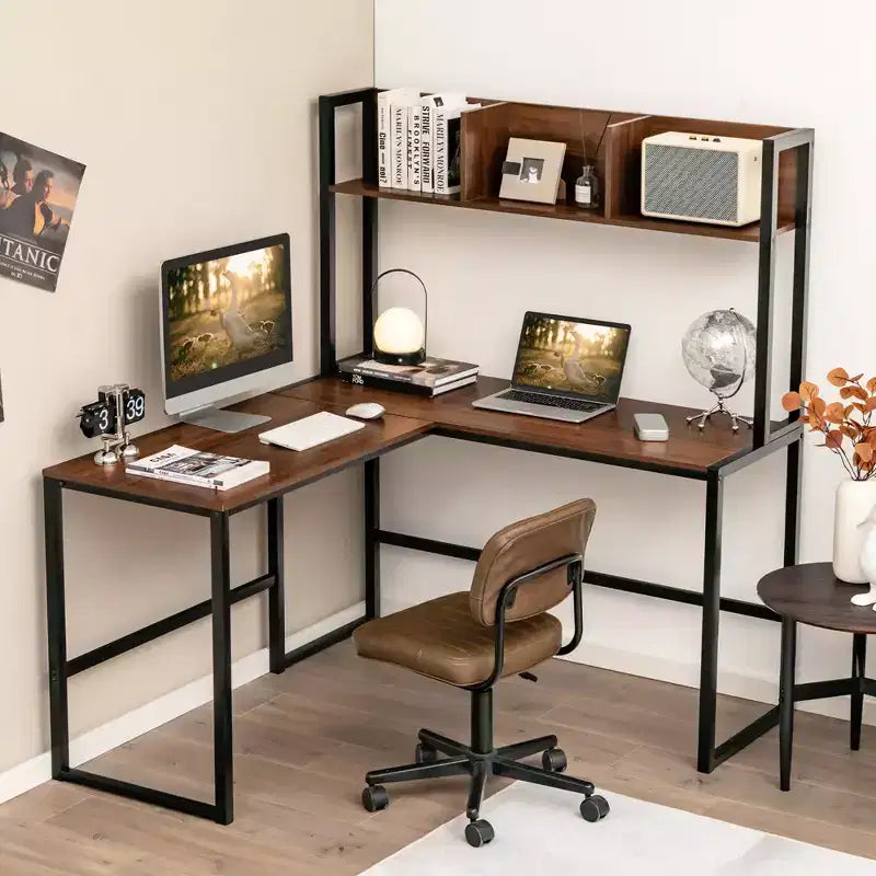 Scrivania angolare a L da 55'' per computer e lavoro, con ripiano superiore