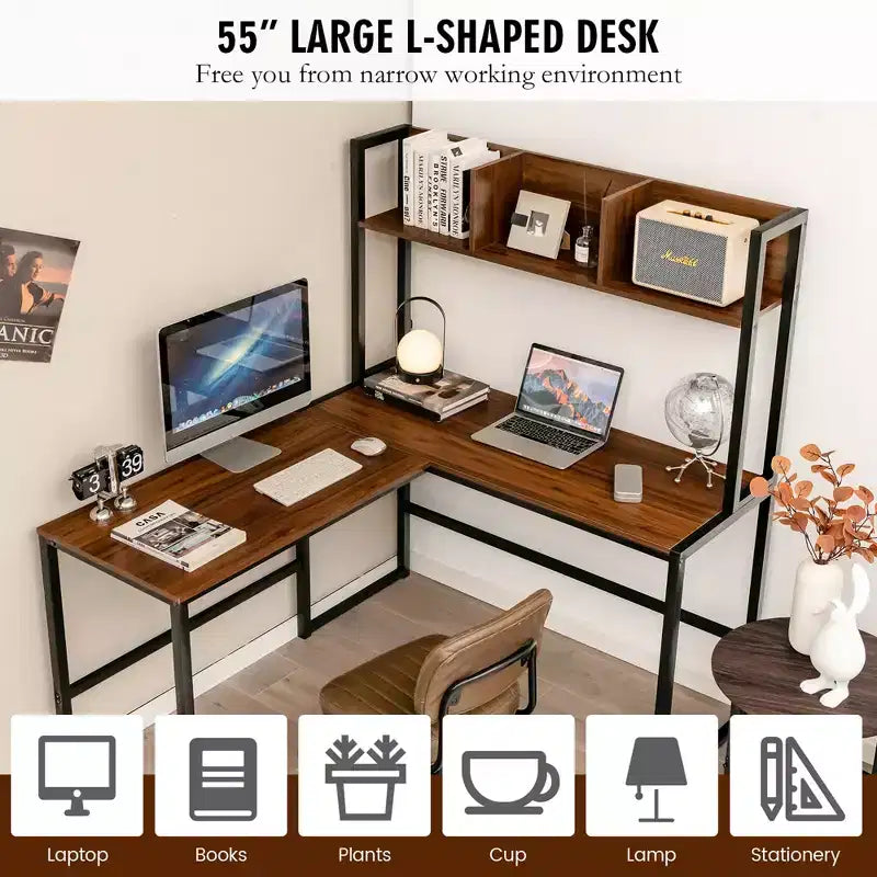 Scrivania angolare a L da 55'' per computer e lavoro, con ripiano superiore