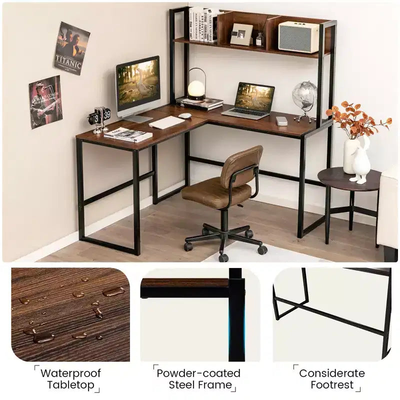 Scrivania angolare a L da 55'' per computer e lavoro, con ripiano superiore
