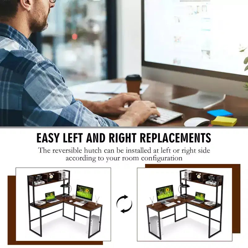 Scrivania angolare a L da 55'' per computer e lavoro, con ripiano superiore